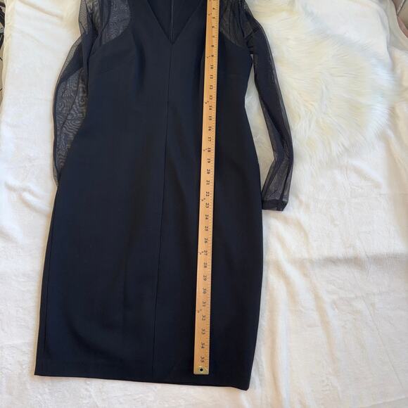 Calvin Klein Black Mesh Sleeve Bodycon Cocktail Dress Glam Minimalist Chic 6 LBD - Picture 11 of 14